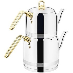 Resim Evimsaray Zümrüt Mini Boy Çaydanlık Takımı Gold Çelik - Gold 