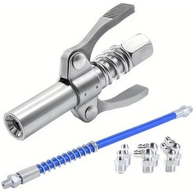 Resim Hightower Silvery Grease Gun Yağlama Tabancası, Hızlı Kilit Çift Kollu 12 İnç Hortumlu Nozul 