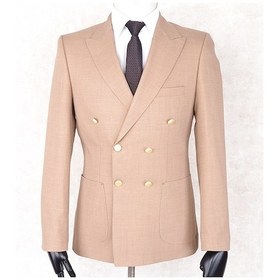 Resim Jan Carlucci Yazlık Kruvaze Yarım Astar Metal Düğme Slimfit Drop 6 Ceket Açık Somon Rengi Camel 