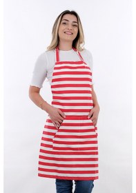 Resim Motif Ayarlanabilir Askılı Şef Önlüğü Chef Mutfak Önlüğü Kırmızı Çizgili 