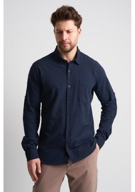 Resim Alexandergardı Uzun Kollu Katlanabilir Kol Erkek Keten Gömlek Eg-1842-02 Lacivert 