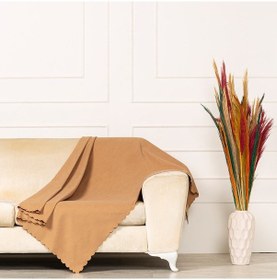 Resim Bej Dokuma Kadife Şönil Düz Kumaş Çift Taraflı Koltuk Şalı Örtüsü 