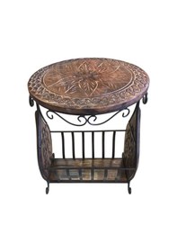 Resim Eskitme Ahşap Ferforje Sehpa Gazetelik 36x38x50 Cm. 