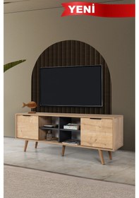 Resim 3619 Sina 160 Cm Ahşap Ayaklı , Metal Kulplu Tv Ünitesi , Safir - Antrasit , Tv Sehpası Safir - Antrasit 