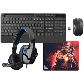 Resim Everest Km-9676 Siyah Klavye + Rampage Sn-r9 Kulaklık+mouse + Rampage 300350 35 25cm Mousepad 4lü Set Optik 