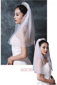 Resim bbays new trend 60X150 Gelin Duvağı,60CM Gelinlik Aksesuarı ,İncili Gelin Duvak,İnci Duvak,Gelin Boncuklu Duvak 