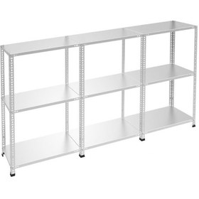 Resim Raf Burada 3 Katlı 3'lü Galvaniz Çelik Raf - Depo, Arşiv, Kiler, Dosya, Market Rafı-59x75 cm-150 cm-1.50 mm 