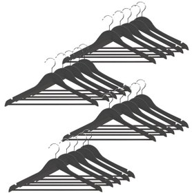 Resim Ahşap Görünümlü Plastik Elbise Askısı A Kalite 20 Adet Al4492 Siyah 