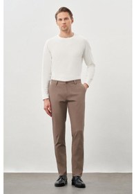 Resim İmza Haki Kendinden Desenli Bez Ayağı Pamuklu Yan Cep Slim Fit Casual Pantolon 1003245168 Haki 