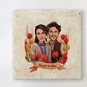 Resim Kırmızı Laleler ve Aşkımız Karikatürlü Taş Bardak Altlığı 