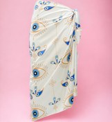 Resim pistore Beyaz Göz Desenli Uzun Pareo Saten Iç Göstermez Kadın Plaj Elbisesi Yeni Sezon 