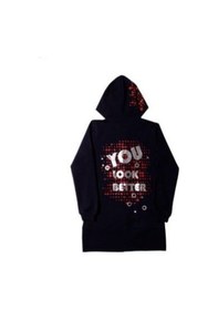 Resim Toontoy Kız Çocuk Kapşonlu Hırka You Luck Better Varak Baskılı Siyah 