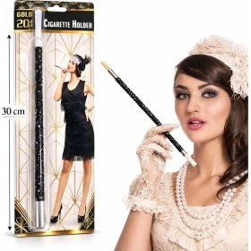 Resim 30 cm Siyah Payetli Sigara Tutacağı - 1920’LER Gatsby Parti Aksesuarı 