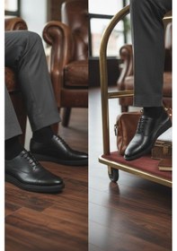 Resim Enoch Erkek Siyah Hakiki Deri Klasik Ayakkabı Brogue İşlemeli Cap Toe Burunlu Ve Hafif Comfort Tabanlı Bağcıklı Model Siyah 