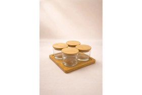 Resim Feyza Design Şık 9 Parça Bambu Vakum Kapaklı Kahvaltılık Seti 