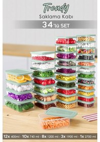 Resim 34'lü Dikdörtgen Erzak Saklama Kabı Seti - Mikrodalgaya Uygun Düzenleyici Organizer Erzak Kabı Yeşil Yeşil 