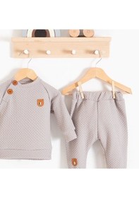 Resim 3-18 Ay Erkek Bebek Takımı Jakarlı Omuz Düğmeli 2'li Gri Gri 
