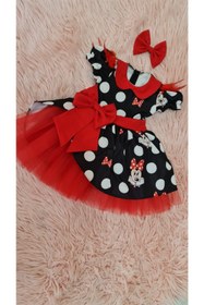 Resim NA ADDESIGN Kız Çocuk Mickey Mouse Desenli Kırmızı Tüllü Kabarık Tasarım Elbise 