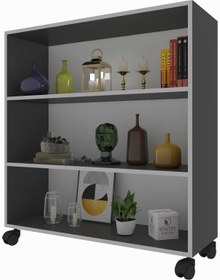 Resim Kenzlife Kitaplık Beril 088 090 020 Gri Tekerlekli Mutfak Dolabı Banyo Ofis Ayakkabılık Kiler 