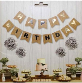 Resim Kraft Zemin Happy Birthday Gümüş Banner 