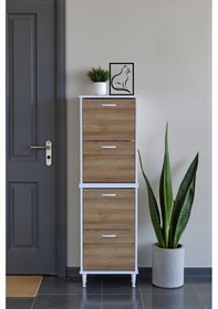 Resim Eliusta Elenio 52 Cm Genişlik Meşe Renk Ayaklı 4 Kapaklı Ayakkabılık 52x168x26 Cm Ayakkabılık Meşe 