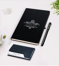 Resim Bk Gift Kişiye Özel Isimli Siyah Defter Kalem Kartvizitlik Hediye Seti-8 