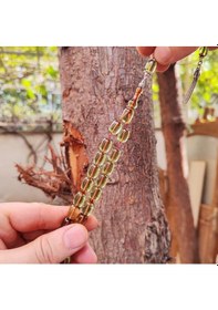 Resim 8x11 Mm Gümüş Püsküllü Su Yeşili Zar Kehribar Tesbih - Serkan Başkan Usta İşçilikli Yeşil 