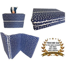 Resim Katlanır Kamp Yatağı Çadır Yatağı Sünger Yatak Fermuarlı 70x180 Cm 6 Cm Lacivert Yıldız 