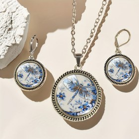 Resim 3 Adet Kelebek Kolye Küpe Seti, Vintage Stil, Moda Aksesuarları, Alaşım, Cam Mozaik, Boho, Tatil Hediyesi, Parti, Günlük Giyim için 