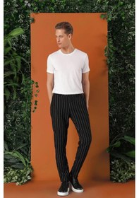 Resim Efor Comfort Fit Yandan Tokalı Çizgili Keten Casual Siyah Pantolon P 1151 Siyah 
