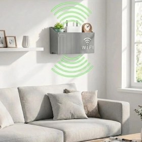 Resim Go İthalat Duvar Tipi Wi-Fi Modem Saklama Kutusu(Gri) - Kablo Düzenleyici Router Raf Organizer (5440) 