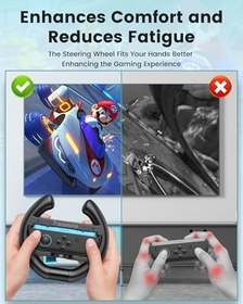 Resim TRANSNOVO 2'li direksiyon seti, Nintendo Switch 2 Joy-Cons ile uyumlu, aksesuar, kontrolör, yarış bisikletleri, kaymaz, ergonomik siyah, Mario Kart 8 Deluxe için 