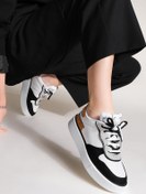 Resim Marjin Kadın Sneaker Yüksek Taban Blok Renk Bağcıklı Spor Ayakkabı Pera beyaz 