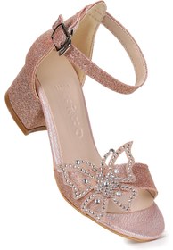 Resim KARAMAZI Zete Kum Simli Kız Çocuk 4 Cm Topuklu Sandalet Abiye Ayakkabı 