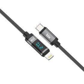 Resim Bix BX06CL Type-C to Lightning 27W Örgülü LED Dijital Ekranlı Şarj ve Data Kablosu 1 M 