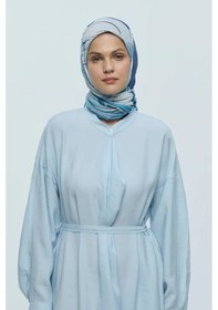 Resim Moda Kaşmir Şakayık Desen Bambu Eşarp Mavi - Gri 