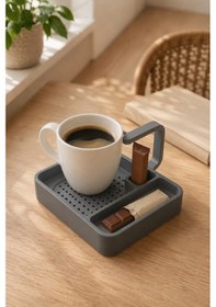 Resim Kahve Sunum Tepsisi Çok Bölmeli Masa Üstü Organizer Kupa Fincan Standı Pla 12.5x11x7 Cm Gri 