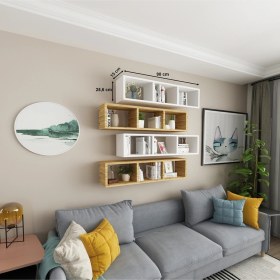 Resim Duvar Rafı Yatay Kitaplık Mobilya Hediye Rafı Beyaz Atlantik Çam 4 Lü Takım Beyaz Kahve 