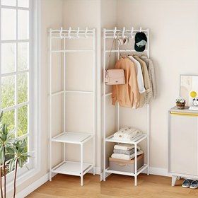 Resim 1 Adet Ağır Hizmet Tipi Yer Tasarruflu Askılık - Sağlam Metal Yapı, Montaj Gerektirmez, Siyah/Beyaz Modern Giysi Düzenleyici, Yatak Odası ve Oturma Odası İçin Çok Fonksiyonlu Köşe Rafı, Çarşaf Depolama Çözümü 