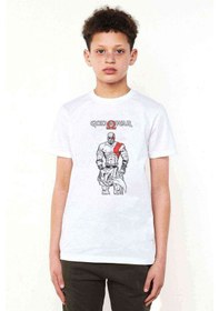 Resim God Of War Kratos Baskılı Unisex Çocuk Beyaz T-Shirt 