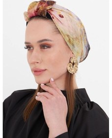 Resim Hürrem Bone Gold Pratik Hazır Geçmeli Tesettür Bone Kesik Elyaf Retro Desenli 2409 03 Gold Sarı 