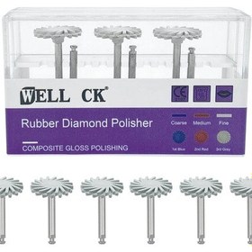 Resim 6 Adet/takım Wellck Diş Kauçuk Parlatıcı Kompozit Reçine Parlatma Elmas Sistemi Ra Disk Kiti 14mm Tekerlek Spiral Flex Fırça Burs Green 