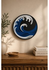 Resim Dalga Temalı Yuvarlak Duvar Dekoru Deniz Desenli Duvar Süsü Dekoratif Pla Pano 21 Cm 