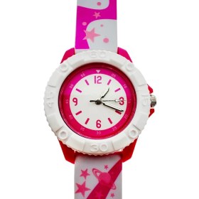 Resim Markasepeti Uzay Temalı Pembe Renk Analog Çocuk Saati 