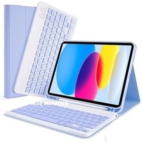 Resim M.TK moveteck Ipad 7. ve 8. Nesil 10.2 Uyumlu Tablet Bluetooth Özellik Kablosuz Kalem Bölme Klavyeli Kılıf, lila, Tek Ebat, klavye-10.2-lila 