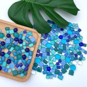 Resim 1 Çekmeceli 100g/3.52oz Mavi Parıltılı Cam Mosaic Tuğlalar - Düzensiz Düz Boncuklar, Duvar Vazoları ve Daha Fazlası için DIY El Sanatları, DIY El Sanatları Malzemeleri | Canlı Boncuk Assortimenti | Düz Yüzeyli Boncuklar, Cam Boncuk Dekoru 