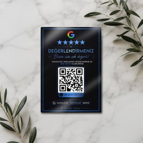 Resim Google Değerlendirme QR Kodu - Metal Levha Mavi - L (30x40) / 0.50 mm / Mıknatıslı Kurulum 