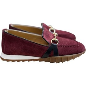 Resim Bordo Hakiki Deri Süet Toka Detay Comfort Taban Spor Loafer Bordo 
