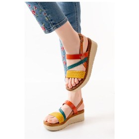 Resim 730-152 Multi Ortopedik Hakiki Deri Dolgu Kadın Sandalet Altın - Taba 