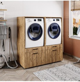 Resim 4 Çekmeceli Çamaşır Ve Kurutma Makinesi Dolabı, Banyo Dolabı Atlantik Çam 
